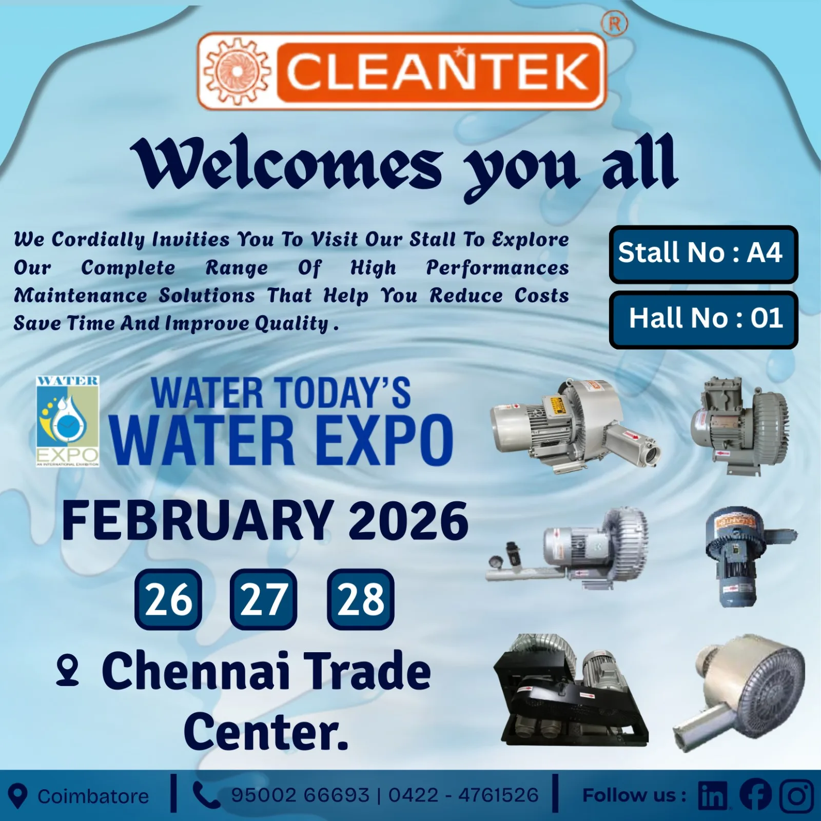CLEANTEK Showcases Ring Blower Solutions for STP & ETP Applications at WATER TODAY'S WATER EXPO 2026 Chennai